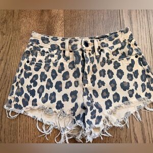 Blank NYC Leopard Print Frayed Jean Shorts
